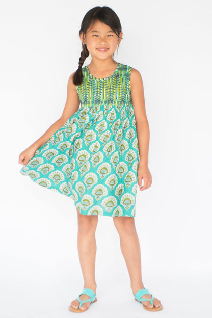 Turquoise Yoke Dress With Belt Tie Dress Yo Baby Wholesale 