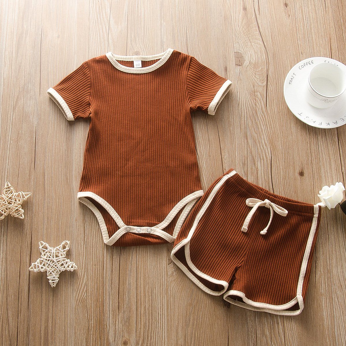 Two Piece Ribbed Romper & Shorts Set - Unisex Yo Baby India 