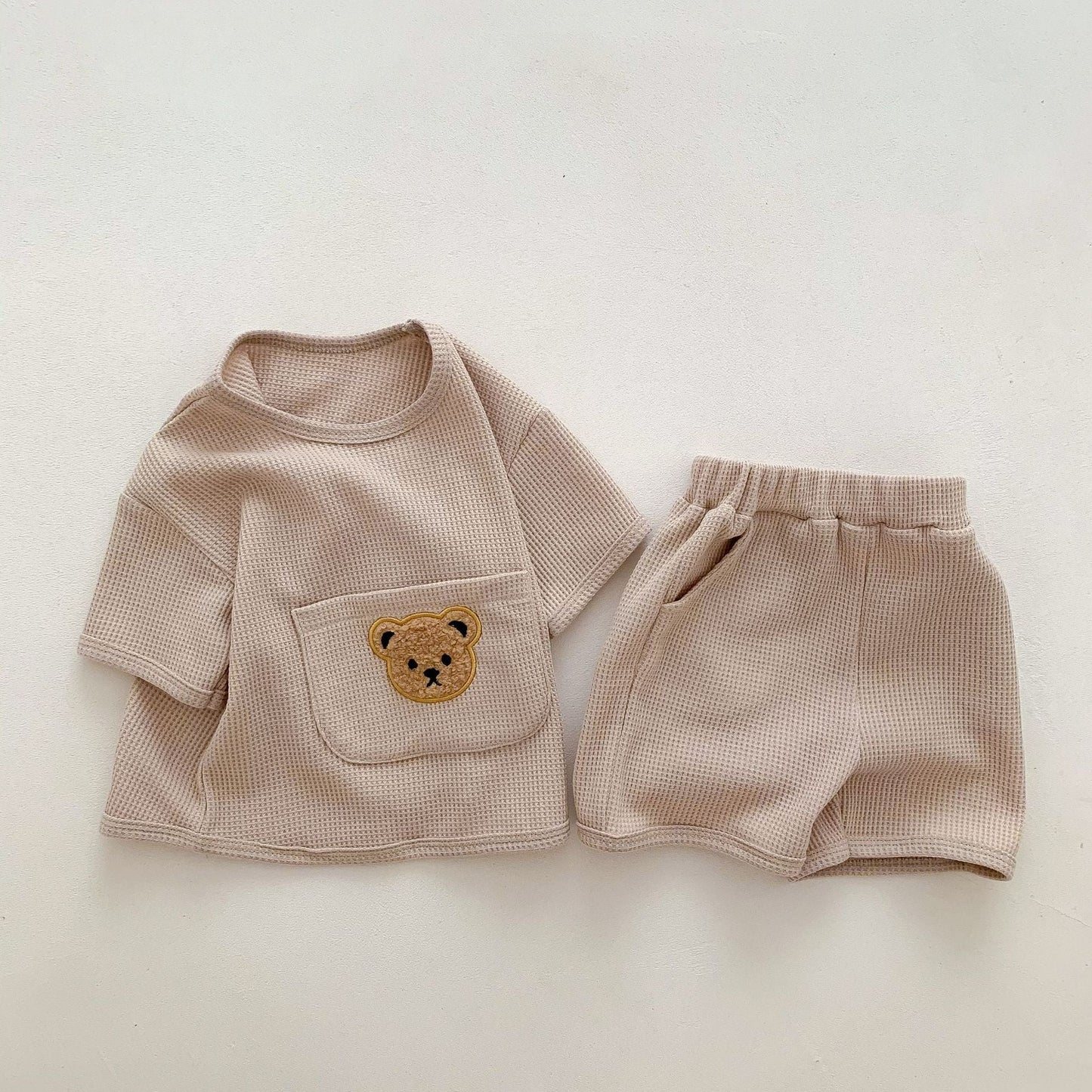 Unisex Bear Motif Waffle Knit Top & Shorts 2 Pc Set Yo Baby India 