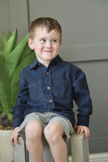 Unisex Corduroy Shirt - Navy Boys Yo Baby Wholesale 