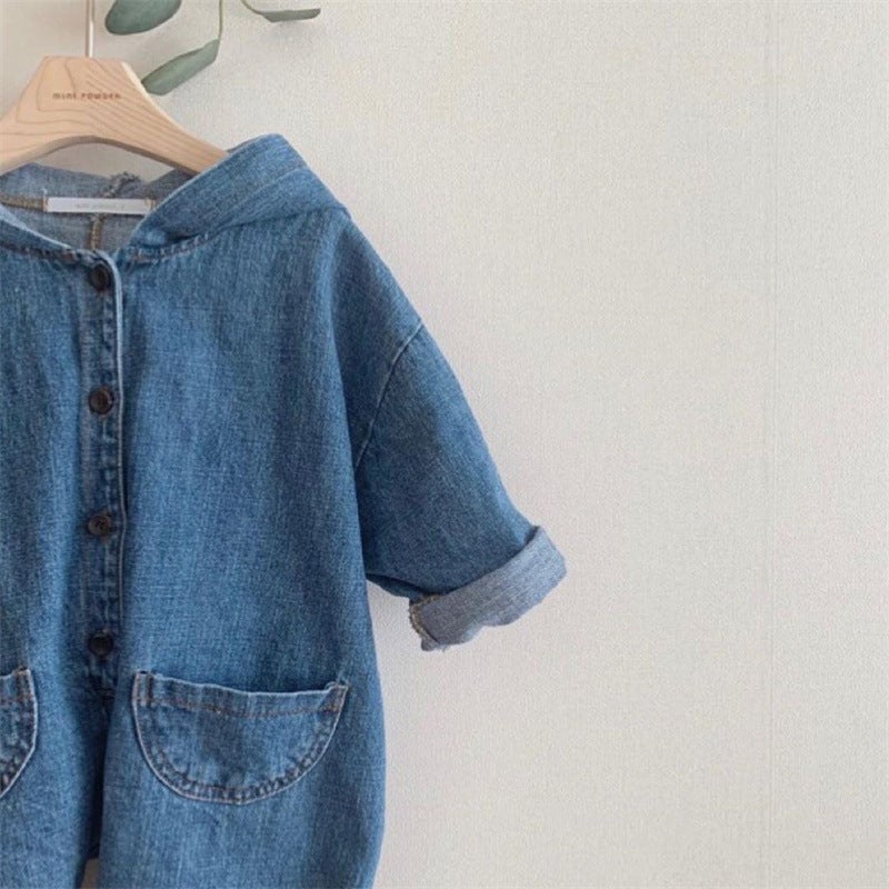 Unisex Denim Jumpsuit With Attached Hoodie Jump Suit Yo Baby Wholesale 