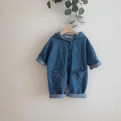 Unisex Denim Jumpsuit With Attached Hoodie Jump Suit Yo Baby Wholesale 