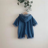 Unisex Denim Jumpsuit With Attached Hoodie Jump Suit Yo Baby Wholesale 