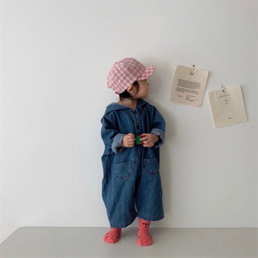 Unisex Denim Jumpsuit With Attached Hoodie Jump Suit Yo Baby Wholesale 