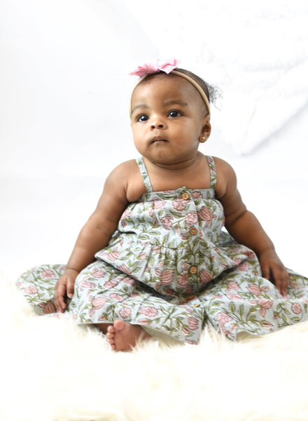 Vintage Blue Button Down Infant Dress With Diaper Cover Dress Yo Baby Wholesale 