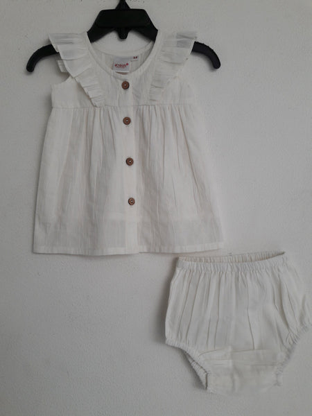 White Angel Sleeves Shirt Dress With Matching Diaper Cover Dress Yo Baby Wholesale 