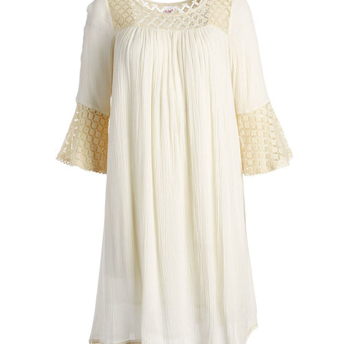 White Bell-Sleeve Shift Dress