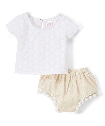 White Floral Embossed Top and Shorts 2pc.set Top and Bottom Dress Yo Baby Wholesale 