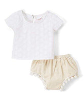 White Floral Embossed Top and Shorts 2pc.set Top and Bottom Dress Yo Baby Wholesale 