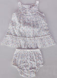 White Multicolor Dot Cotton Dobby Bottom Ruffle Dress and Bloomers dress & diaper cover Yo Baby India 