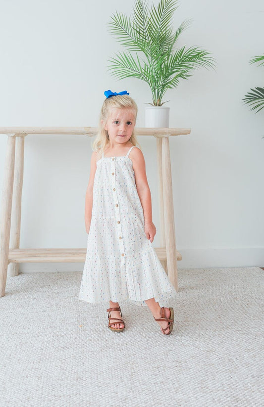 White Multicolor Dot Cotton Dobby Tiered Dress Dress Yo Baby India 