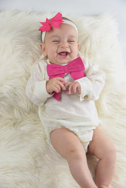 White Romper With Attached Bow-Hot Pink Dress Yo Baby Wholesale 