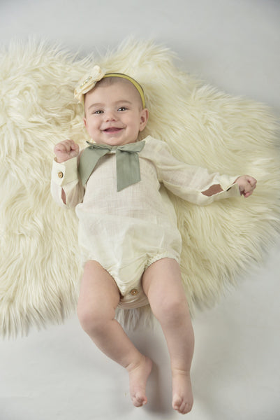 White Romper With Attached Bow-Sage Dress Yo Baby Wholesale 