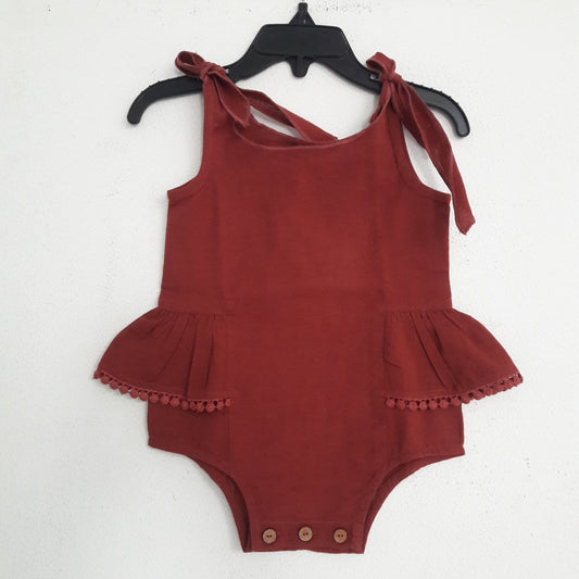 Wine Infant Cotton Romper with Shoulder Ties romper Yo Baby Wholesale 