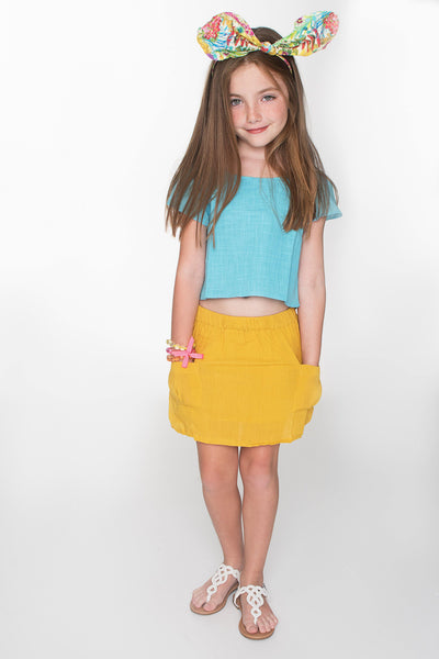 Yellow Blue Skirt and Crop Top 2pc. Set Dress Yo Baby Wholesale 