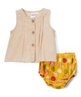 Yellow Diaper Cover and Peach Pleated Top 2pc.set Dress Yo Baby Wholesale 