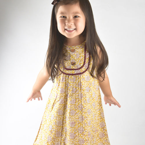 Yellow Floral Pom-Pom Lace Detail Shift Dress
