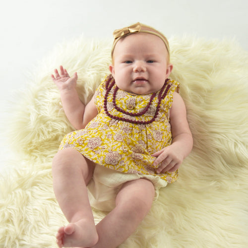 Yellow Floral Pom-Pom Lace Detail Shift Dress