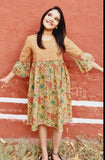 Yellow Forest Print Bell Sleeves Dress Dress Yo Baby Wholesale 