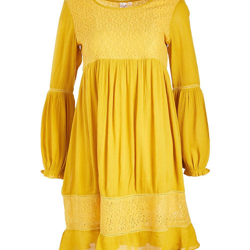 Yellow Lace-Accent Empire-Waist Dress