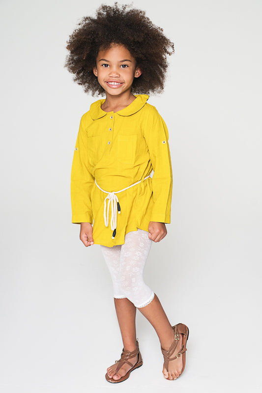 Yellow Peter Pan Collar Tunic with Rope Belt Tunic Yo Baby Wholesale 