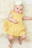 Yellow Pin-Stripe Flutter-Sleeve Dress With Belt-Tie & Diaper Cover Set Sun Dress Yo Baby Wholesale 