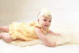 Yellow Pin-Stripe Flutter-Sleeve Dress With Belt-Tie & Diaper Cover Set Sun Dress Yo Baby Wholesale 