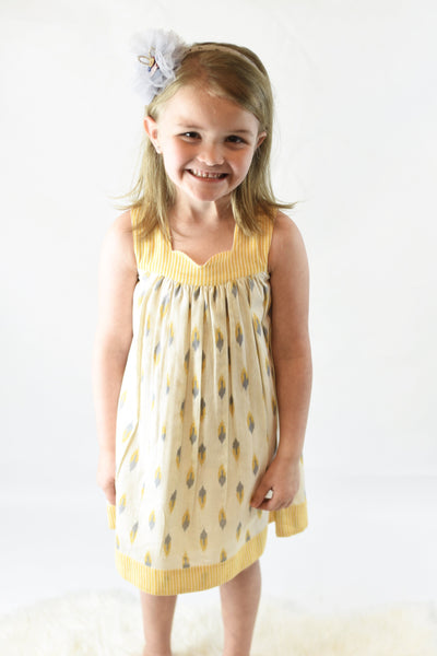 Yellow Pin-Stripe Sweet-Heart Dress Dress Yo Baby Wholesale 