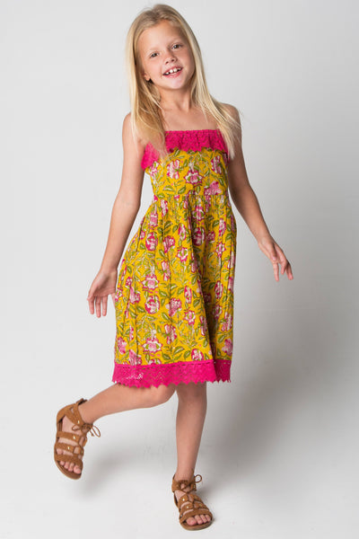 Yellow & Pink Lace Dress Dress Yo Baby Wholesale 
