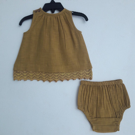 Yellow Sleeveless Dress & Diaper Cover Set dress & diaper cover Yo Baby Wholesale 