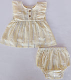 Yellow Solid Color Lurex Ruffle Dress and Bloomers dress & diaper cover Yo Baby India 
