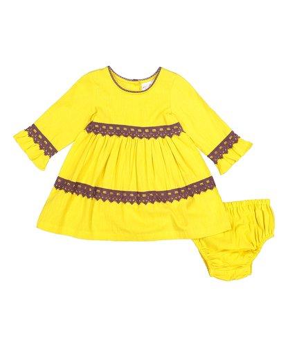 Yellow With Burgundy Lace Detail Swing Dress Dress Yo Baby Wholesale 